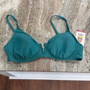 Anne Cole XL Women's ocean blue  v wire elongated underwire bikini swim top NWT